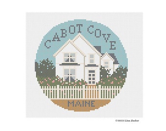 Cabot Cove Needlepoint Ornament Canvas - Murder She Wrote - Stitch Painted Canvas- 4" Diameter on 18 count canvas