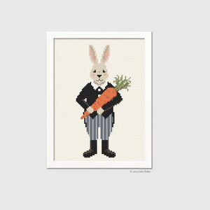 Rabbit Gentleman Easter Cross-Stitch Pattern - Counted Cross-stitch - Needlepoint Pattern  - Instant Download PDF - Digital