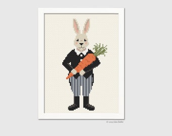 Rabbit Gentleman Easter Cross-Stitch Pattern - Counted Cross-stitch - Needlepoint Pattern  - Instant Download PDF - Digital