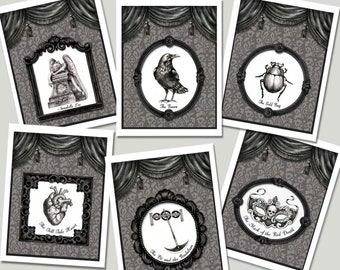 Edgar Allan Poe Notecards, Gothic Victorian Literary Gift, Set of 6