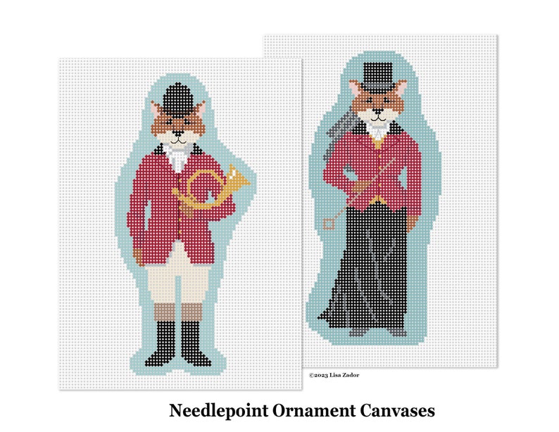 Needlepoint Canvas Fox Hunt Needlepoint Ornament Hand Painted Lady or Gentleman image 2