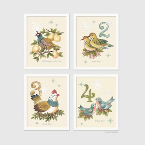 Twelve Days of Christmas Prints, Partridge in a Pear Tree, Nostalgic Christmas,  Country, Holiday Hostess Gift, Housewarming
