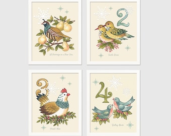 Twelve Days of Christmas Prints, Partridge in a Pear Tree, Nostalgic Christmas,  Country, Holiday Hostess Gift, Housewarming