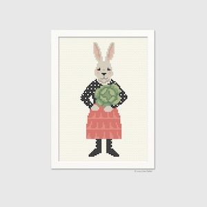 Rabbit Lady Easter Cross-Stitch Pattern - Counted Cross-stitch - Needlepoint Pattern  - Instant Download PDF - Digital