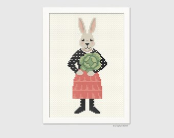 Rabbit Lady Easter Cross-Stitch Pattern - Counted Cross-stitch - Needlepoint Pattern  - Instant Download PDF - Digital