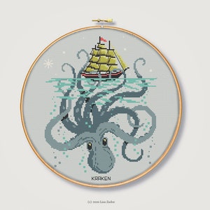 Octopus Cross-Stitch Pattern aka Kraken, Giant Squid, Sea Monster - Instant Download PDF - Digital