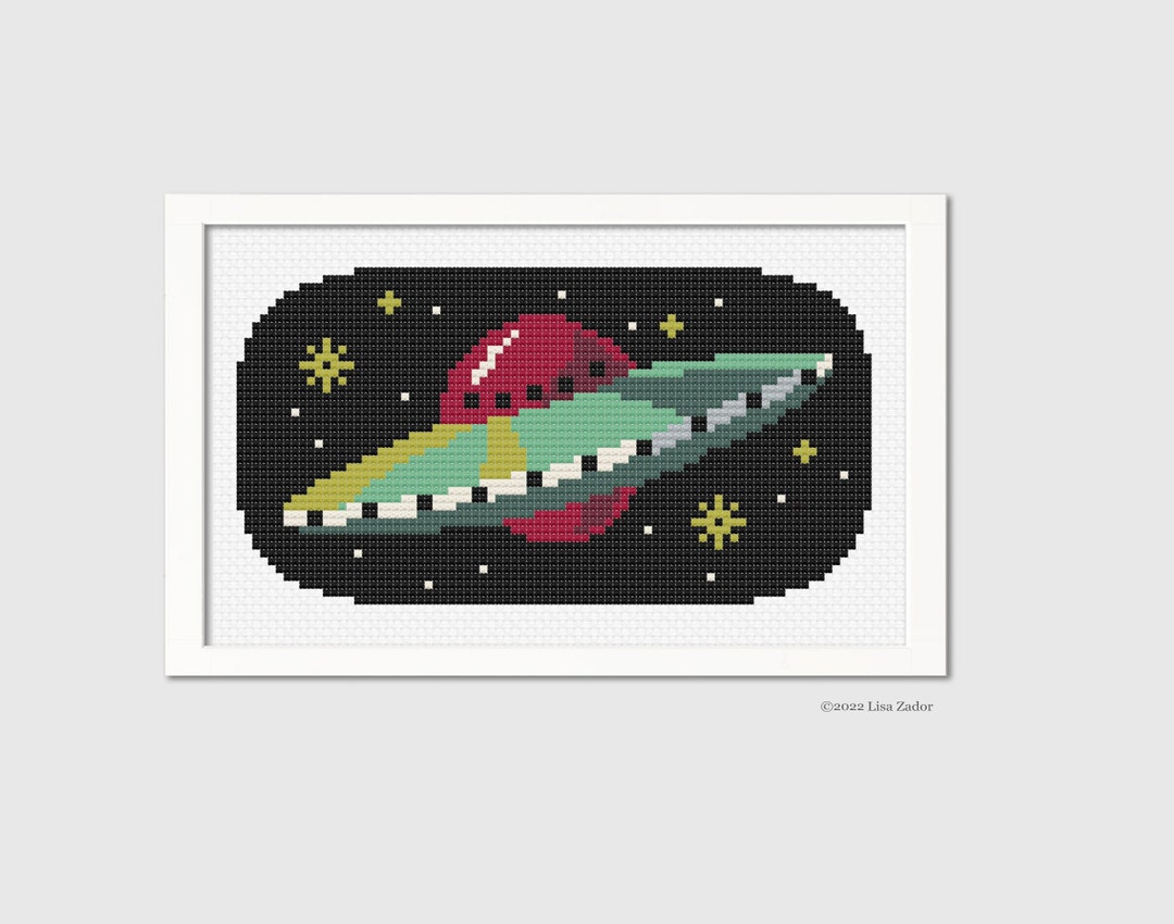 Flying Saucer Crossstitch Pattern Retro UFO Aliens Scifi Counted