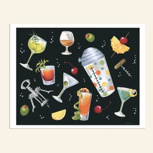 Cocktail Print Retro Cocktail Print Vintage Cocktails Print Anthropomorphic Mid Century Cocktail Print It's Cocktail Hour image 4