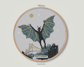 Mothman Cross-Stitch Pattern - Instant Download PDF -  Paranormal Silver Bridge Incident