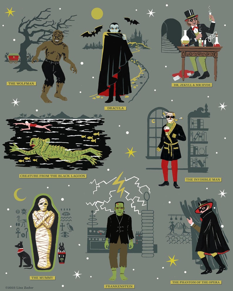 Monster Cards, Halloween Cards, Classic Movie Monsters, Dracula, Frankenstein, Mummy, Wolfman image 2