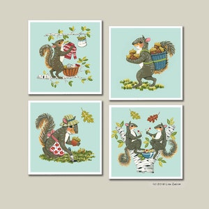 Eichhörnchen Untersetzer nach Originalkunstwerk - Humorvolle Wochentage Eichhörnchen - Set mit 4 oder 6 Keramikuntersetzern mit Korkrückseite