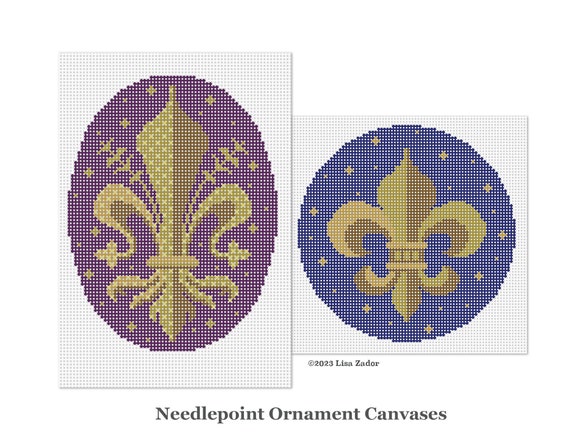 Needlepoint Ornament Canvas - Fleur De Lis - Hand Painted