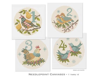 12 Days of Christmas Needlepoint Ornament Canvas - Hand Painted from Original Designs