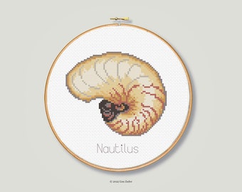Nautilus Shell- Counted Cross-stitch - Seashell Needlepoint Pattern - Beach - Instant Download PDF - Digital