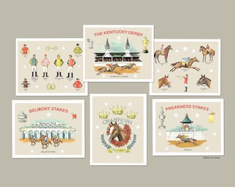 Triple Crown Horse Racing Cards and Envelopes from Original Artwork - Kentucky Derby - Belmont - Preakness