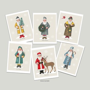 Cartões de Natal folclóricos do Papai Noel de obras de arte originais, conjunto de 6 cartões e envelopes dobráveis, Pai Natal, Papai Noel, São Nicolau