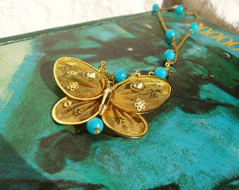 Steampunk Necklace - Vintage Butterfly & Steampunk Facets