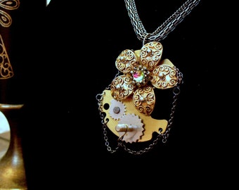 Steampunk Necklace - Flower Pendant with Steampunk Facets