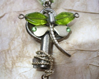 Vintage Key & Dragonfly Steampunk Necklace