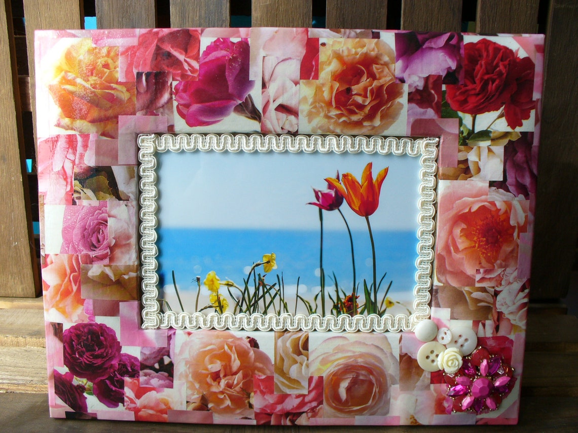 Decoupage Upcycled Magazine Collage Picture Frame Etsy Israel