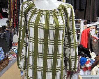 Plaid vestido / / años 60 vestido MOD / / década de 1960 ropa / / verde / Mini vestido / / manga larga / / Preppy / / ropa Grunge / / XS SMALL