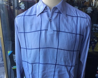 1950’s El Rancho Size Medium Long Sleeved Light Blue Window Pane