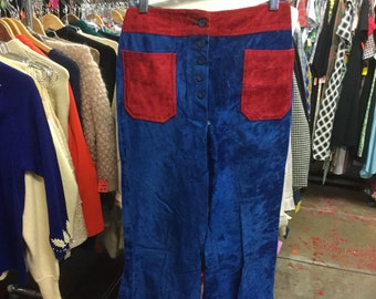 Velour Colorblock Blue and Red Highwaist Pants