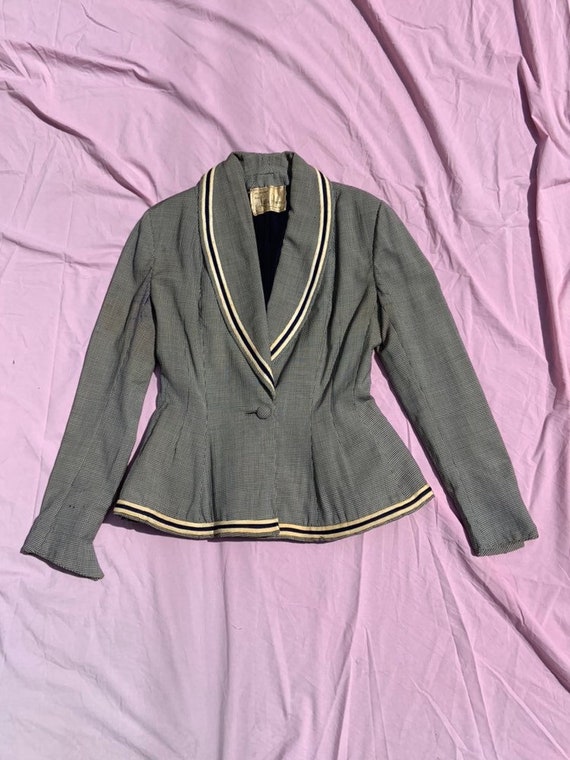 Lilli Ann 1940/50s Blue and Cream Fitted Blazer