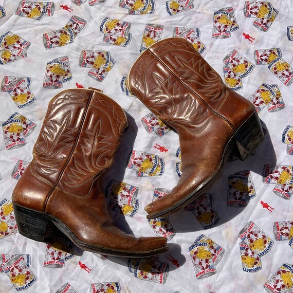 1950s Brown Leather Cowboy Boots