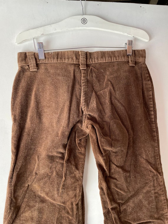 Womans 1970s Brown Corduroy Hip Hugger Flare Pants - image 3