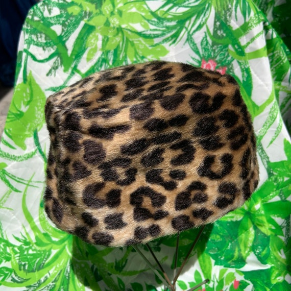 1950s Faux Cheetah Fur Pill Box Hat
