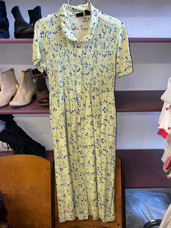 1990s Yellow Floral Maxi Dress