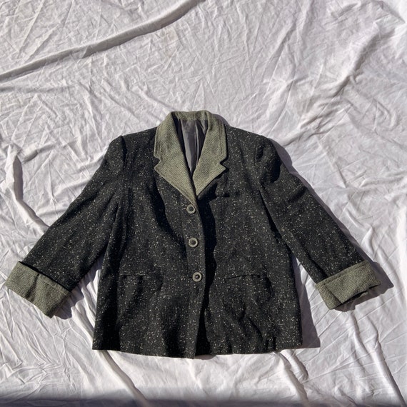 1950s Charcoal Fleck Wool with Salt and Pepper Pa… - image 1