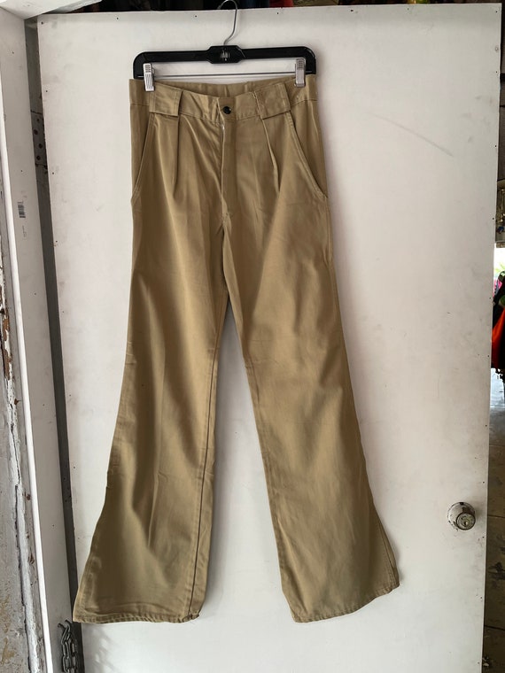 1970s Mens Khaki Flare Pants - image 1