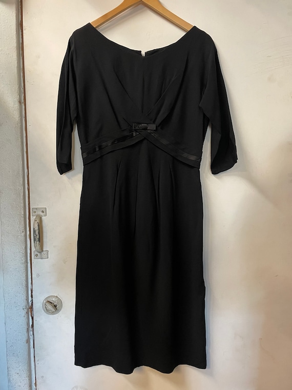 1950s Black Crepe Dress