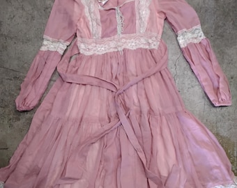 1970s/80s Gunne Sax pink CHOPPED voile prairie dress
