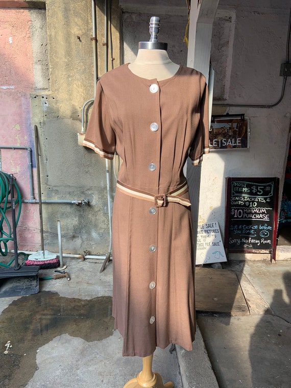 1950s Brown Short Sleevel Dress With Matching Orig