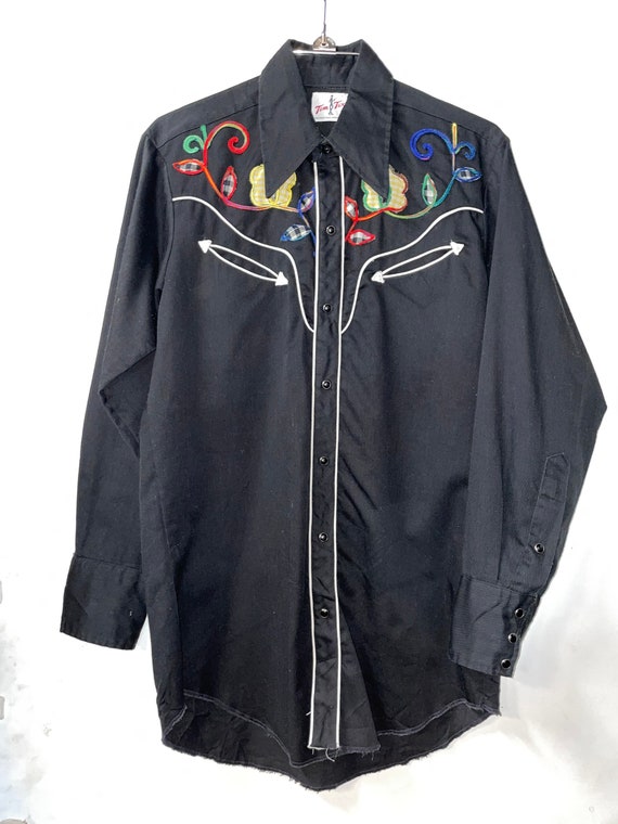 1970s Black Western Shirt With Embroidery Details