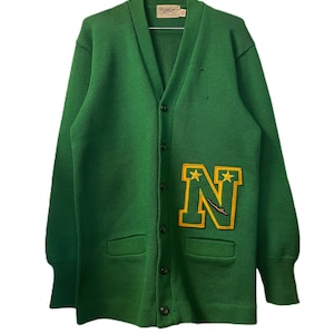 Década de 1950 Green Varsity Cardigan