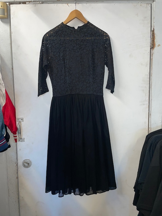 1950s Black Lace and Chiffon Dress