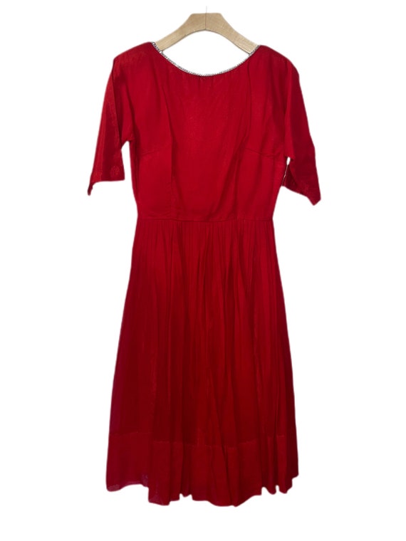 1950s Red Chiffon Formal Dress