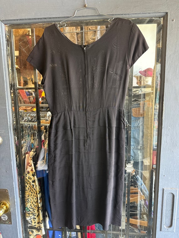 1950s Little Black Horizontal Pleated Dress - image 2