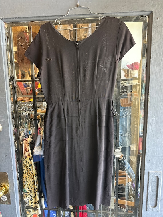 1950s Little Black Horizontal Pleated Dress - image 2