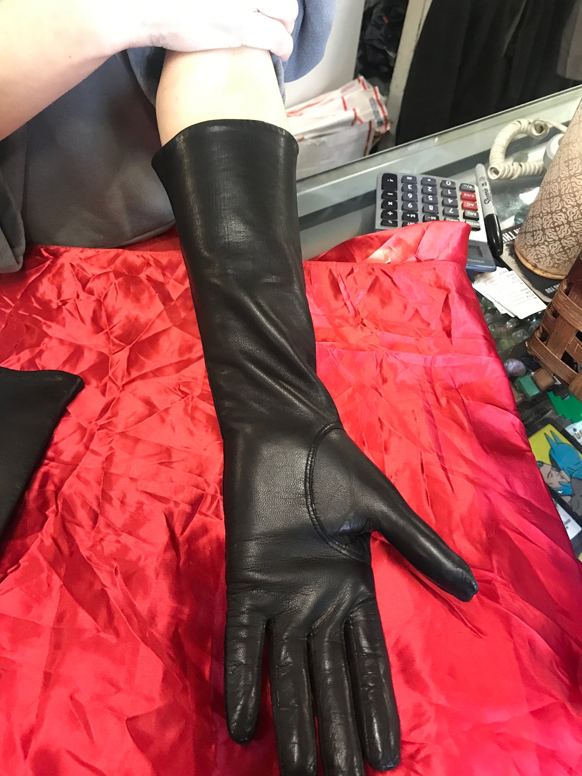 Womens Black Leather Gloves Elbow Length Etsy