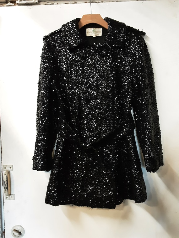 1960s Super Sparkle Black Sequin Evening Jacket