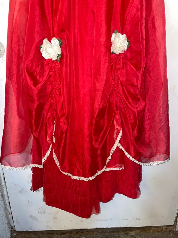 1970s Red Chiffon Southern Belle Maxi Dress - image 7