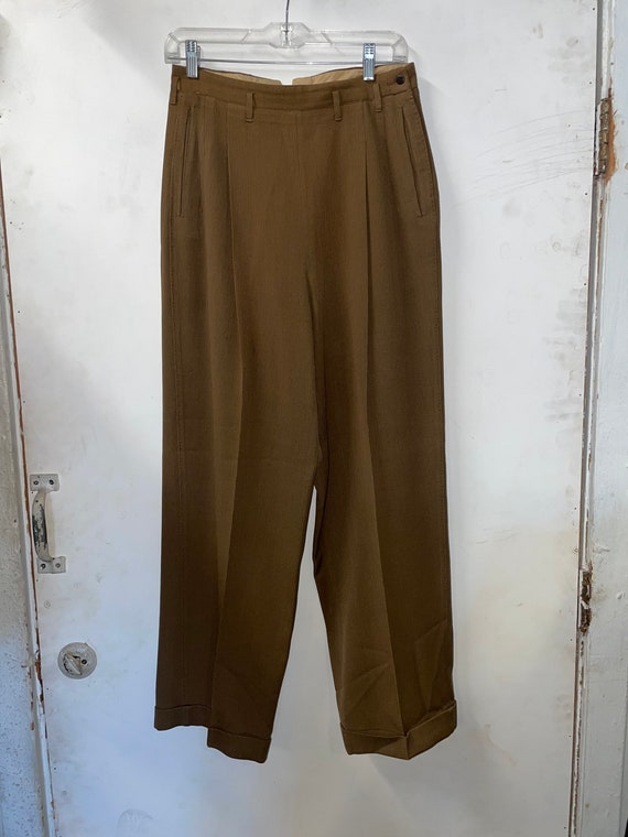 1950s Womens Brown Flat Front Side Zip Trousers - image 1
