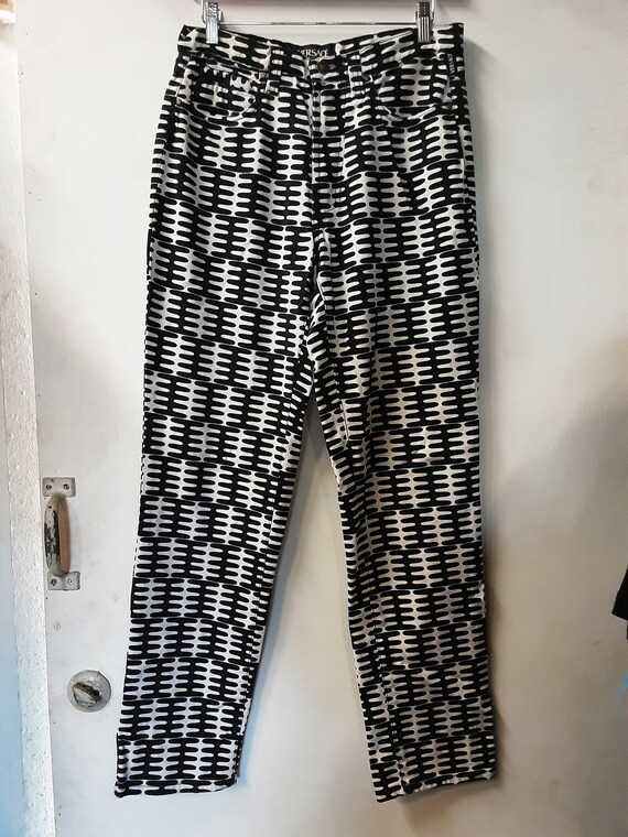 Versace Y2k Fashion Black and White Op Art Jeans - image 1