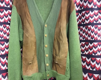 1960s Green Suede Paneled Sweater