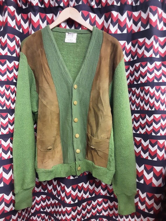 1960s Green Suede Paneled Sweater - image 1